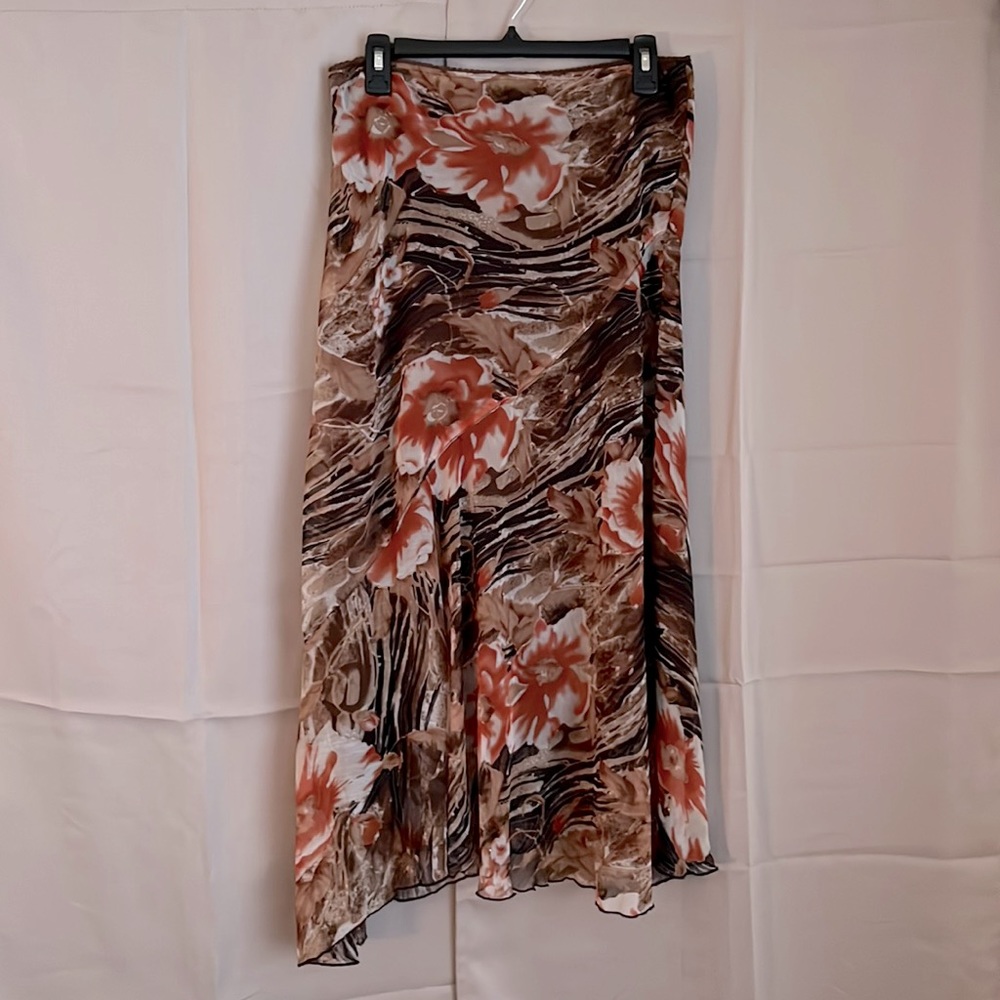 Brown skirt with tan/orange flowers
